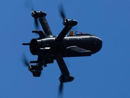 An anti-air interceptor drone designed to destroy Russian attack drones from the Ukrainian company General Cherry is seen during a demonstration in Kyiv region, on Wednesday, March 11, 2026. 