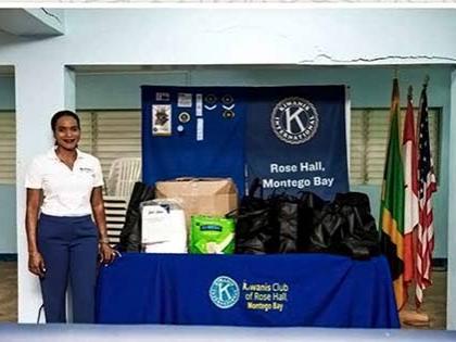 Tastia Stephens, of Parkmere Group Investments USA, displays some of the items that her company donated to Kiwanis Rose Hall Montego Bay, for residents of St James who were impacted by Hurricane Melissa.