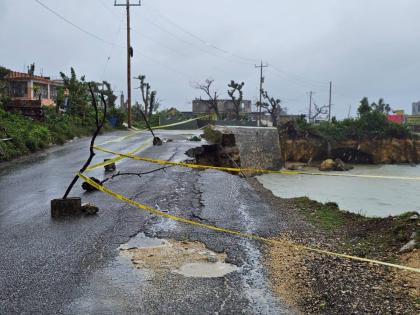 Caution tape erected along a section of the main road in Belmont, Westmoreland due to a breakaway.