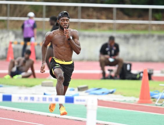 200 metres sprinter Christopher Taylor in action at a training session at the Athletic Stadium in Shinagawa, Tokyo, Japan, yesterday.