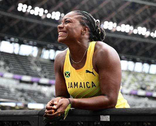 Nayoka Clunis sports her trademark smile on day two of the World Athletics Championships in Tokyo, Japan.