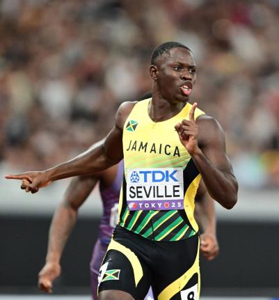 Oblique Seville asks for silence in a trademark move whenever he wins during the semifinals of the 100 metres at the World Athletics Championships on Sunday. He went on to forget the tradition when he claimed the title later that day.