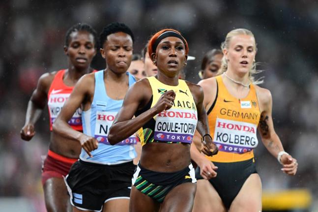 Jamaica's Natoya Goule-Toppin leads her 800-metre qualification heat at the World Athletics Championships inside the Japan National Stadium in Tokyo earlier today. 