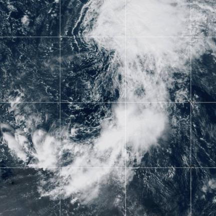 This GOES-19 GeoColor satellite image taken Wednesday, September 17, 2025 at 10:40 a.m. EDT, and provided by NOAA, shows Tropical Storm Gabrielle in the tropical Atlantic Ocean. (NOAA via AP)