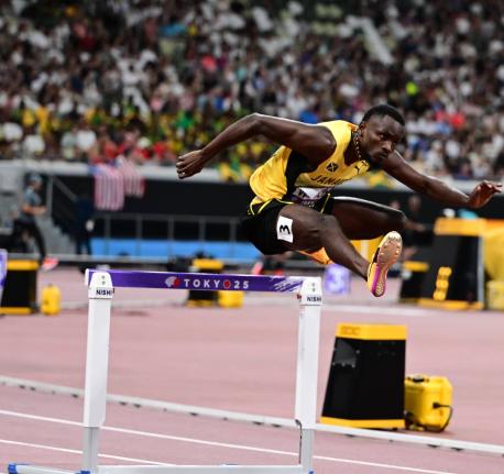 Jamaica’s Assinie Wilson competes in the heats of the men’s 400-metre hurdles qualifiers on day three of the Tokyo World Athletics Championships at the Japan National Stadium, Tokyo, Japan, on Monday, September 15.