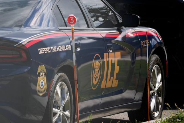 An Immigration and Customs Enforcement vehicle is parked outside the US Immigration and Customs Enforcement (ICE) building Wednesday, September 24, 2025, in Broadview, Ill. (AP Photo/Erin Hooley)