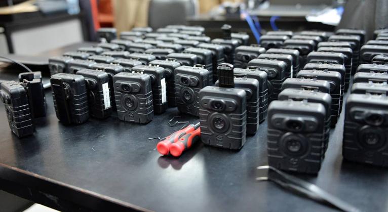 Body-worn cameras on display at the Office of the Police Commissioner in St Andrew.