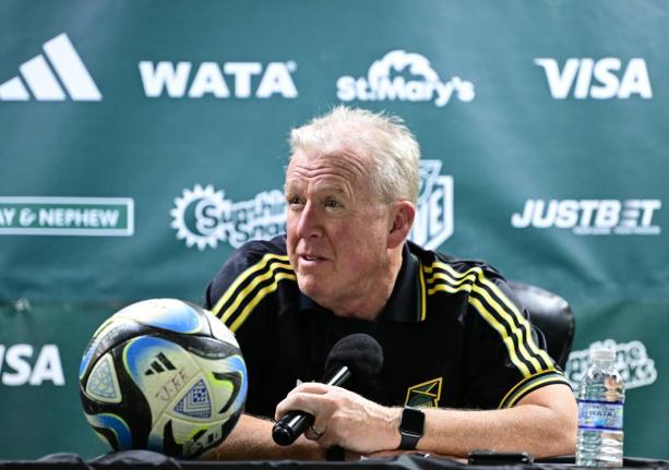 Reggae Boyz head coach Steve McClaren speaking at a press conference on October 4.

