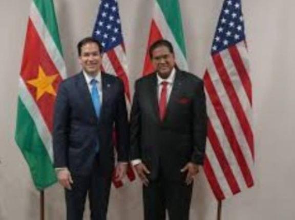 Former Suriname President, Chandrikapersad Santokhi (Right) and US Secretary of State Marco Rubio.