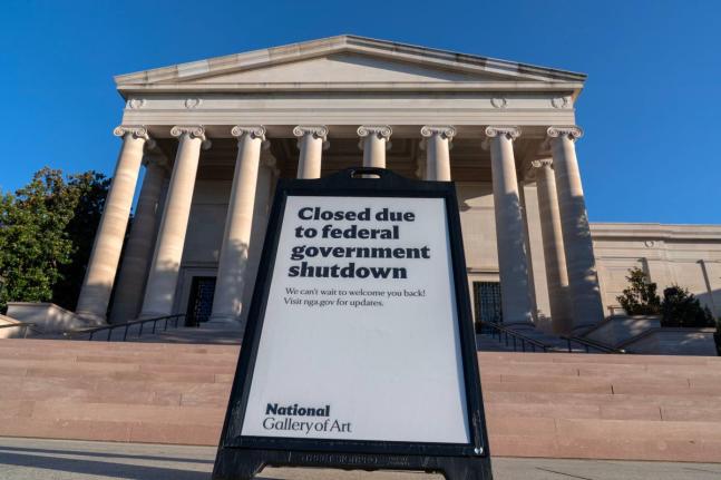 A sign that reads “Closed due to federal government shutdown”, is seen outside of the National Gallery of Art in Washington, October 6, 2025.