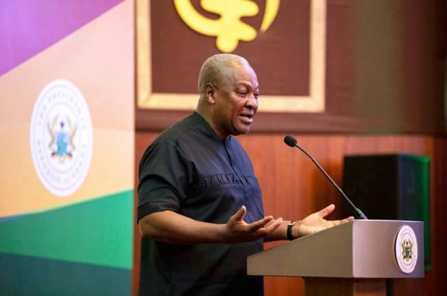 Ghana’s President John Mahama speaks to the media at the Jubilee House in Accra, Ghana, September 10, 2025. 