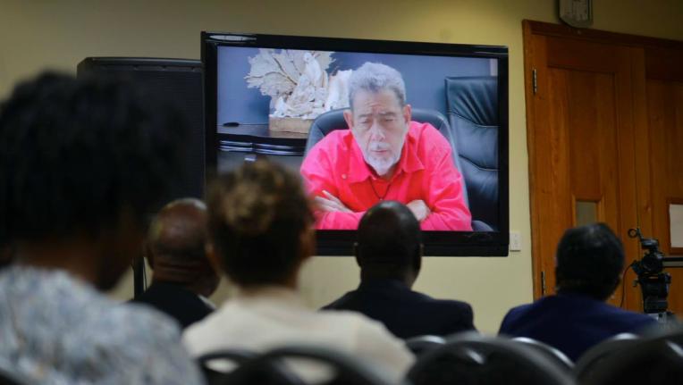 Dr Ralph Gonsalves, prime minister of St Vincent and the Grenadines, virtually addressing Tuesday’s forum at the UWI Regional Headquarters in St Andrew.