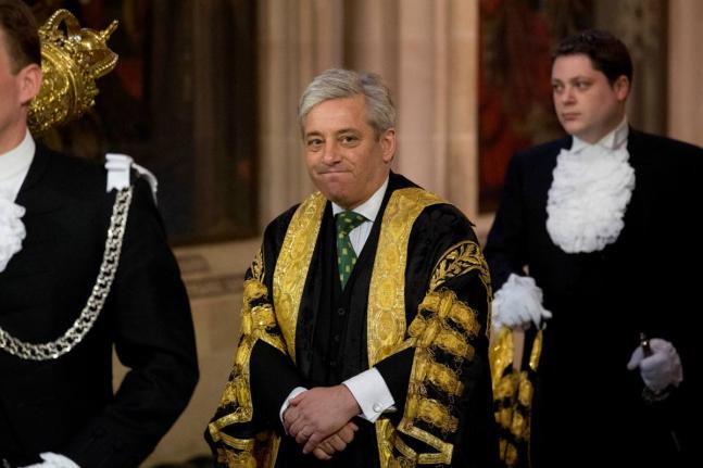 In this 2014 photo, the then Britain's Speaker of the House of Commons John Bercow walks through Central Lobby at the Palace of Westminster in London. 