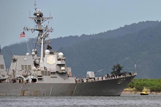 The USS Gravely destroyer prepares to dock for military exercises in Port-of-Spain, Trinidad.