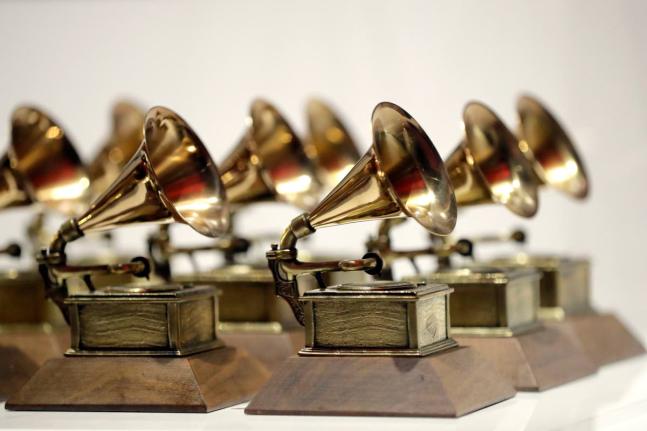 Grammy Awards on display.
