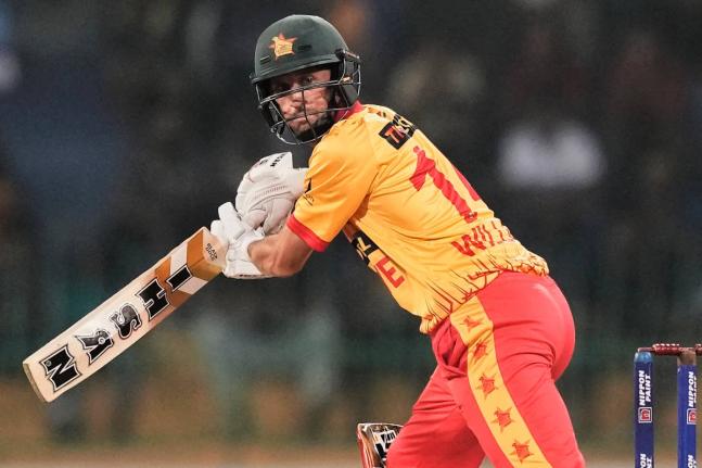 Zimbabwe’s Sean Williams plays a shot during the first Twenty20 cricket match against Sri Lanka in Colombo, Sri Lanka on January 14, 2024. 