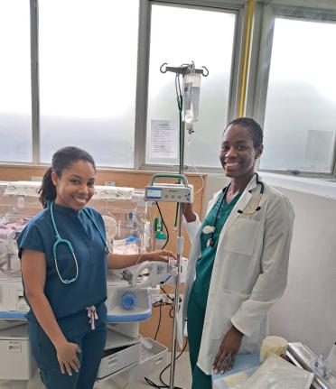 Dr Shantelle Broughton – Pittergill, senior registrar and Dr Debra Hall-Parkinson, Consultant Paediatrician in the Neonatal Intensive Care Unit (NICU), Bustamante Hospital for Children share a moment in setting up newly provided infusion pump to ensure a