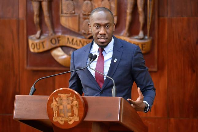 Assistant General Manager for Corporate Communications and Public Affairs of the National Housing Trust, Dwayne Berbick, addressing a special press briefing on Hurricane Melissa recovery at the Office of the Prime Minister in St Andrew on November 26.