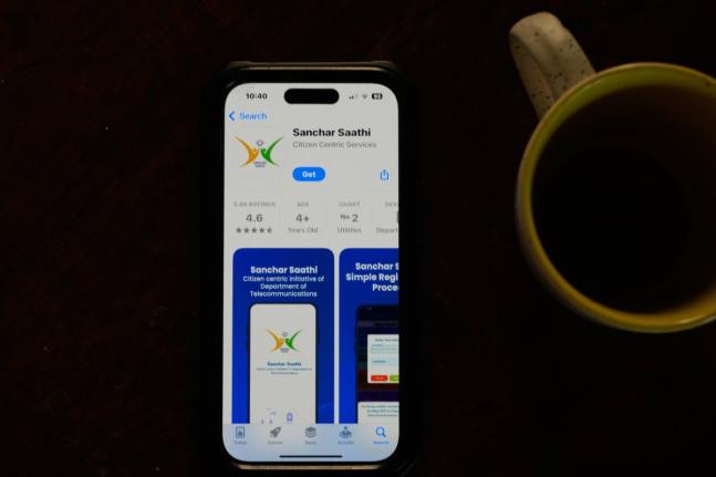 An Indian government-run cybersecurity app ‘Sanchar Saathi’ is seen on a mobile phone in New Delhi, India, Tuesday, December 2, 2025.