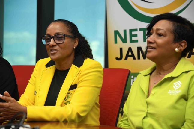Karen Rosen-Baugh (left), president of Netball Jamaica, and Heather Goldson, chief marketing officer of the Supreme Ventures Group.