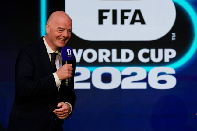 FIFA President Gianni Infantino speaks during the match schedule reveal for the 2026 football World Cup in Washington on Saturday, December 6.