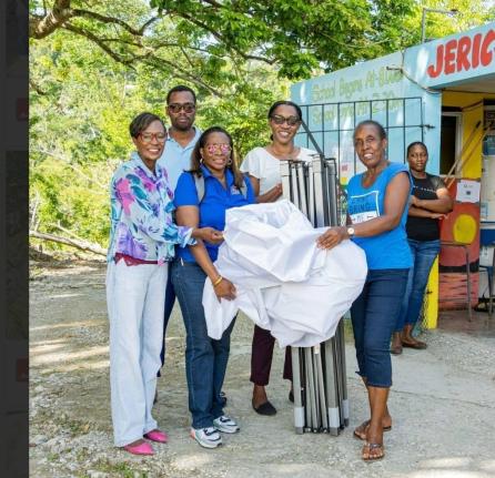 Hurricane relief supplies were recently distributed by the Betting Gaming and Lotteries Commission (BGLC) to residents of eastern Hanover – with a tent being donated to the Jericho Primary School. In photo from left: Andria Dehaney-Grant, councillor and 