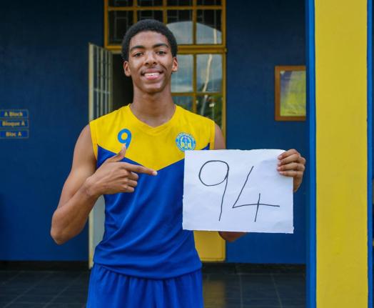 Ardeenne High School’s Mowan Bonnick displays his point total against Bridgeport High School during this year’s ISSA Basketball Competition. 