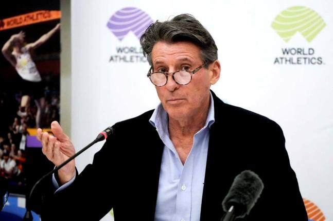 World Athletics President Sebastian Coe holds a press conference at the conclusion of the World Athletics meeting at the Italian National Olympic Committee headquarters in Rome on November 30, 2022.