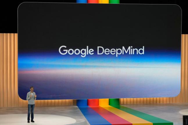 Alphabet CEO Sundar Pichai speaks about Google DeepMind at a Google I/O event in Mountain View, California, USA, on Wednesday, May 10, 2023. 