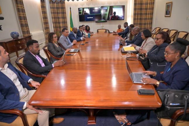 Prime Minister, Dr Andrew Holness (fourth left), in a meeting with officials from the Ministry of Labour and Social Security, Office of the Cabinet, and the Office of Disaster Preparedness and Emergency Management (ODPEM) on January 8, 2026 at the Office o