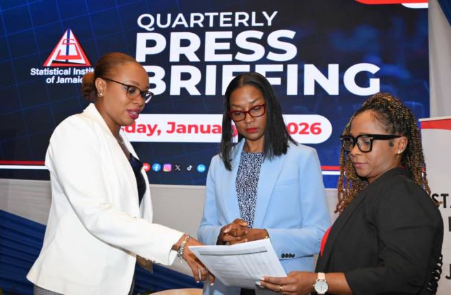 Director General, Statistical Institute of Jamaica (STATIN), Leesha Delatie-Budair (left); Deputy Director General (Acting) and Director, Surveys Division, STATIN, Dr Natalee Simpson (centre), and Director (Acting) Administrative Statistics, STATIN, Siomar