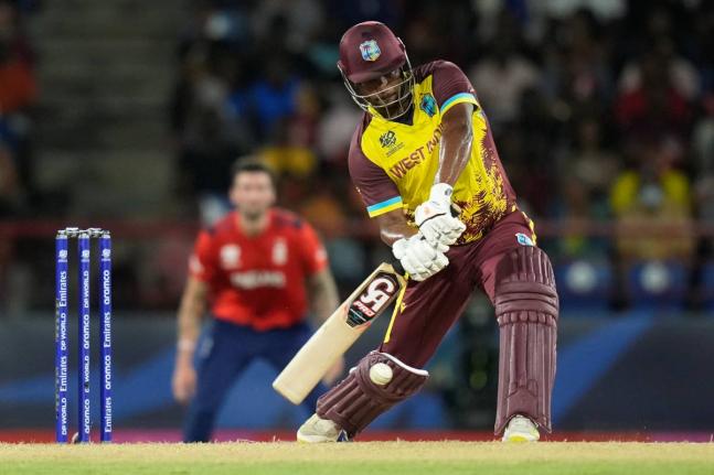 West Indies’ Johnson Charles bats during the men’s T20 World Cup cricket match against England at Daren Sammy National Cricket Stadium, Gros Islet, St Lucia on Wednesday.
