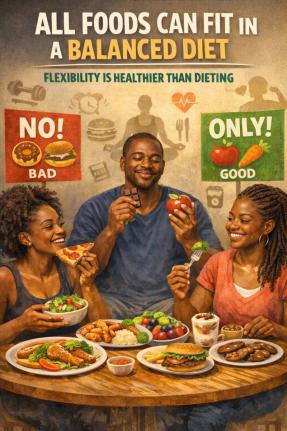 The all-foods-fit approach is based on the idea that all foods can fit into a healthy diet by balancing food and nutrition in a way that promotes health. 