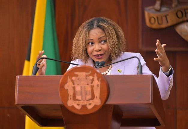 Minister of Education, Skills, Youth and Information, Senator Dr Dana Morris Dixon, addresses a recent post-Cabinet Press Briefing at Jamaica House in St Andrew.