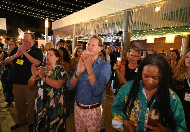 Several travel advisers listening attentively during a special welcome dinner for Apple Leisure Group (ALG) at RIU Montego Bay in St James on Saturday.
