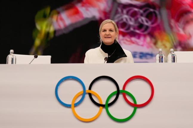 International Olympic Committee President Kirsty Coventr attends the opening of the IOC Session ahead of the 2026 Winter Olympics in Milan, Italy yesterday.