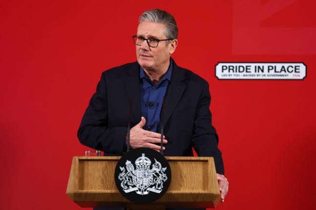 Britain's Prime Minister Keir Starmer delivers a speech at Horntye Park Sports Complex in St Leonards-on-Sea, East Sussex, England on February 5, 2026. 