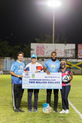 MPowa formalises its $2 million sponsorship of Waterhouse Football Club during a cheque handover at the Waterhouse Stadium in Drewsland, Kingston, on February 1, 2025, underscoring continued corporate investment in Jamaican football and community developme