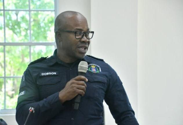 Head of the Westmoreland Police Division, Senior Superintendent of Police, Othneil Dobson, giving remarks during the monthly meeting of the Westmoreland Municipal Corporation in Savanna-la-Mar on February 12. 