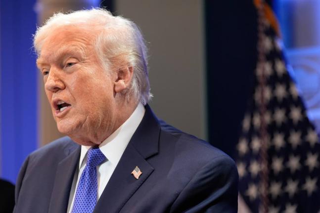 President Donald Trump speaks with reporters in the James Brady Press Briefing Room at the White House, Friday, February 20, 2026, in Washington. (AP Photo/Alex Brandon)