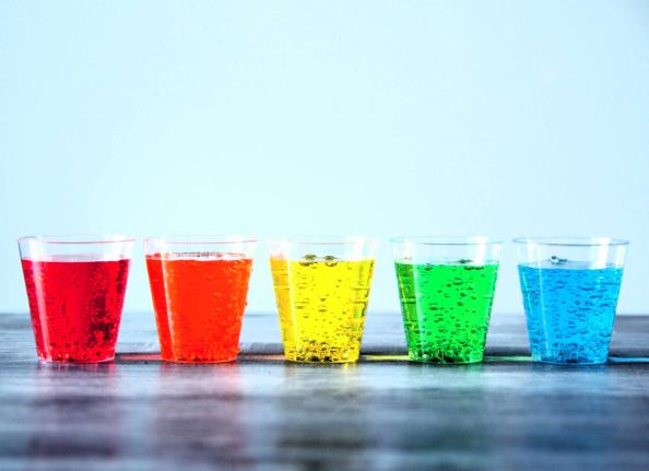 This stock photo shows an assortment of sugary drinks