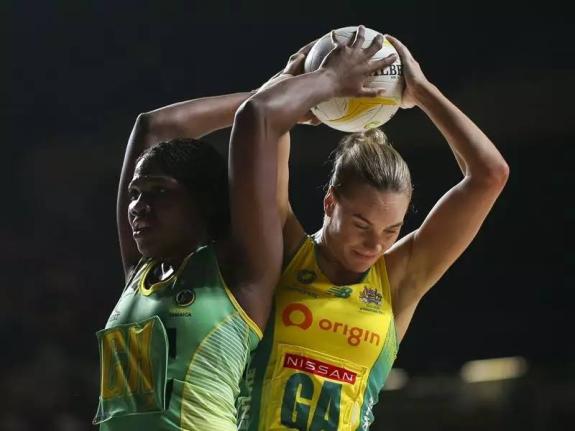 
Jamaica’s Roxanna McLean (left) and Australia’s Kiera Austin battle for the ball during a Test series in Australia.