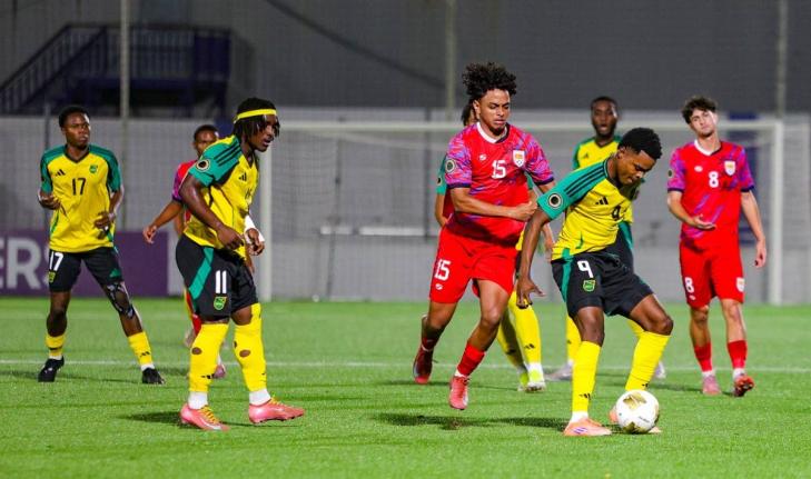
Action between Jamaica’s U20s and their Cayman Islands counterparts during their Concacaf U20 Qualifiers Group B encounter at the Stadion Rignaal ‘Jean’ Francisca in Willemstad, Curaçao, on Friday.