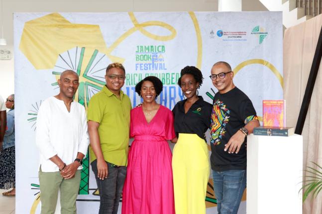 Andrea Dempster Chung (centre), moderator of the  building black arts ecosystems panel, poses with panellists (from left) Institute of Caribbean Studies lecturer and author, Kam-Au Amen; Cultural and Creative Industries Alliance of Jamaica Co-Chair Kaiel E