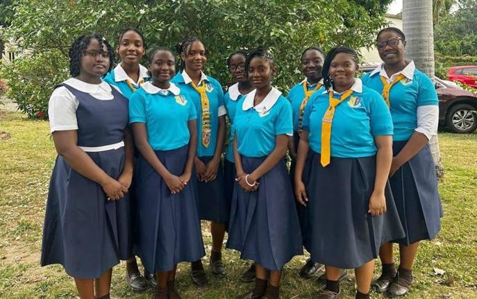 The Alpha Robotics team (back row, from left): Shai Hanna Taylor, Julianne Campbell, Anna-Lice Lennon, Gabrielle Riley, Kaylee McCarthy and Tishawnna McKain. Front row (from left): Sashawnna Moncrieffe, Tadeena Thompson, and Akeelah Henry.