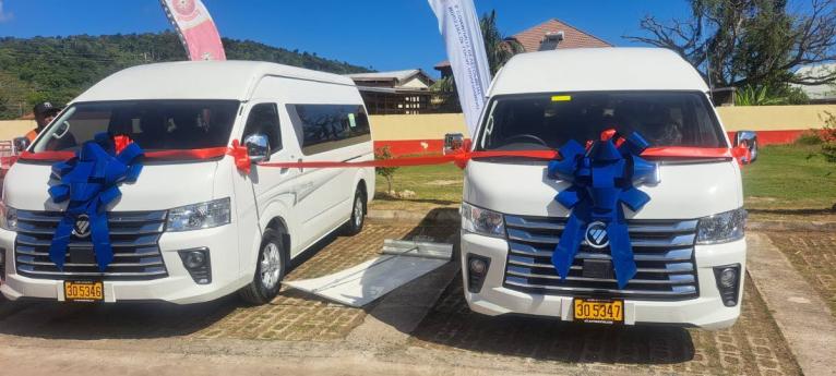 Two retrofitted ambulances donated to the Jamaica Fire Brigade by the Sandals Foundation at a handing over ceremony at the Port Maria Fire Station in St Mary on March 13, 2026.