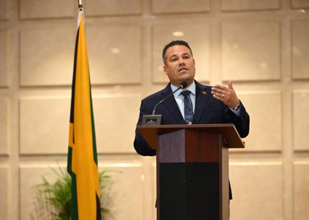 
Minister of Water, Environment, and Climate Change, Matthew Samuda, delivers a Ministerial Briefing during the Diplomatic Days 2026 high-level engagement at the Ministry of Foreign Affairs and Foreign Trade offices in downtown Kingston. His address was p