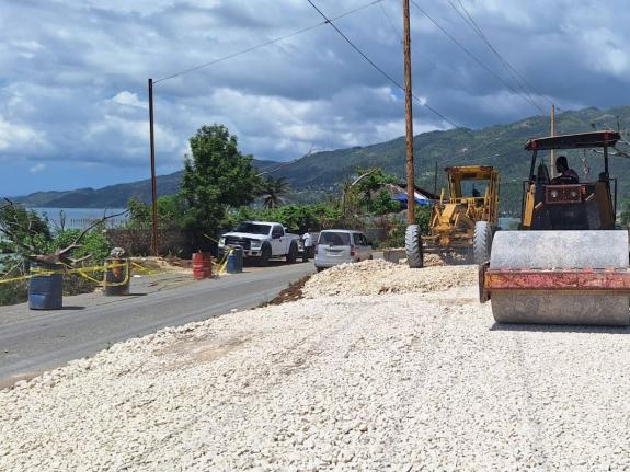 Work being done by the National Works Agency on a collapsed section of the Belmont main road in Westmoreland.